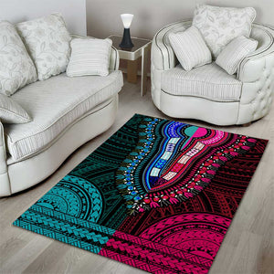 African Dashiki and Polynesian Pattern Area Rug Half Teal-Pink