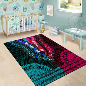 African Dashiki and Polynesian Pattern Area Rug Half Teal-Pink