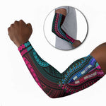 African Dashiki and Polynesian Pattern Arm Sleeves Half Teal-Pink