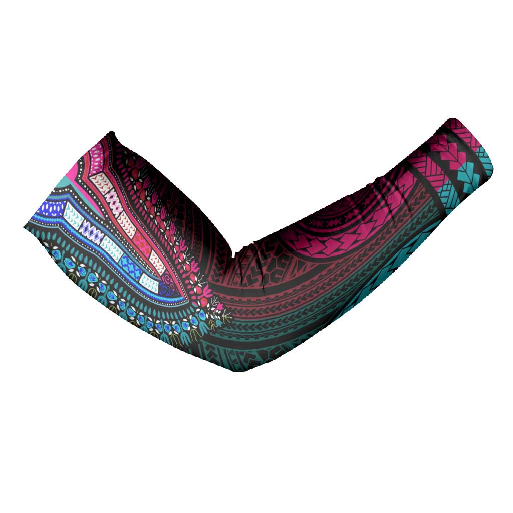 African Dashiki and Polynesian Pattern Arm Sleeves Half Teal-Pink