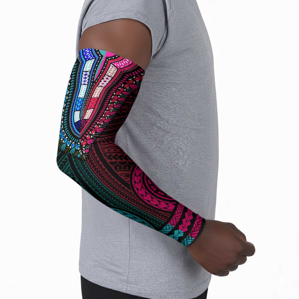 African Dashiki and Polynesian Pattern Arm Sleeves Half Teal-Pink