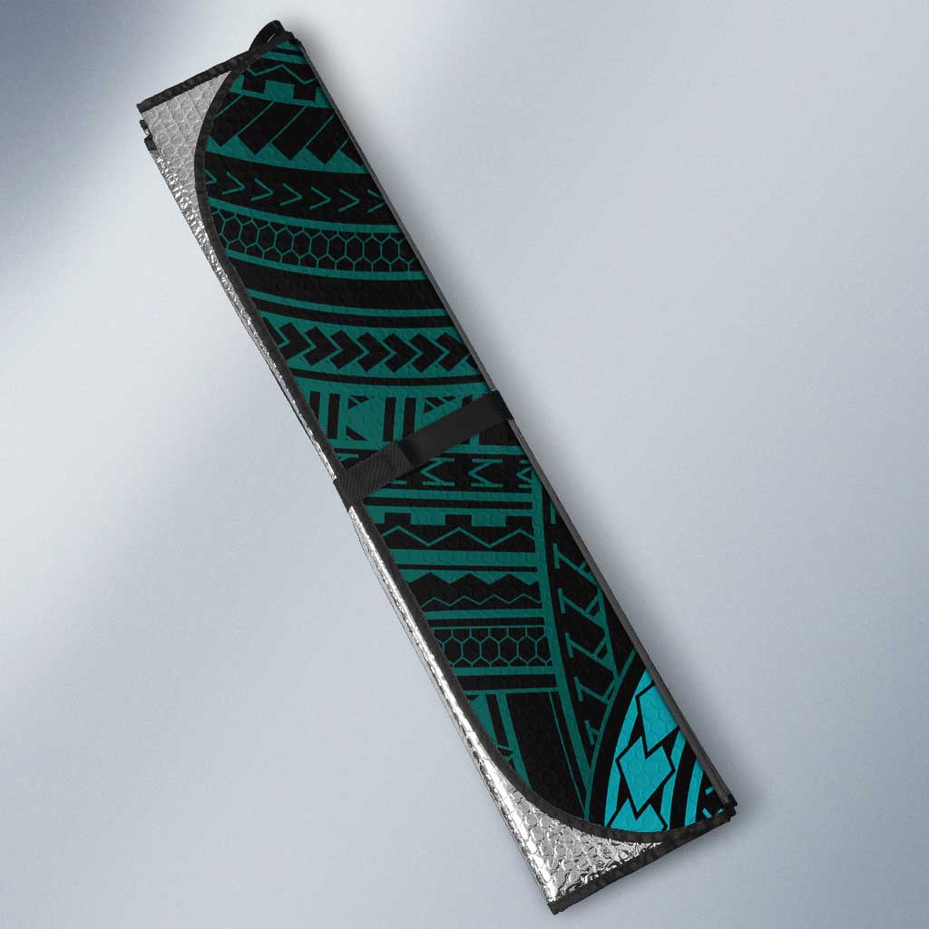 African Dashiki and Polynesian Pattern Auto Sun Shade Half Teal-Pink