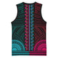 African Dashiki and Polynesian Pattern Basketball Jersey Half Teal-Pink LT9