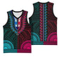 African Dashiki and Polynesian Pattern Basketball Jersey Half Teal-Pink LT9
