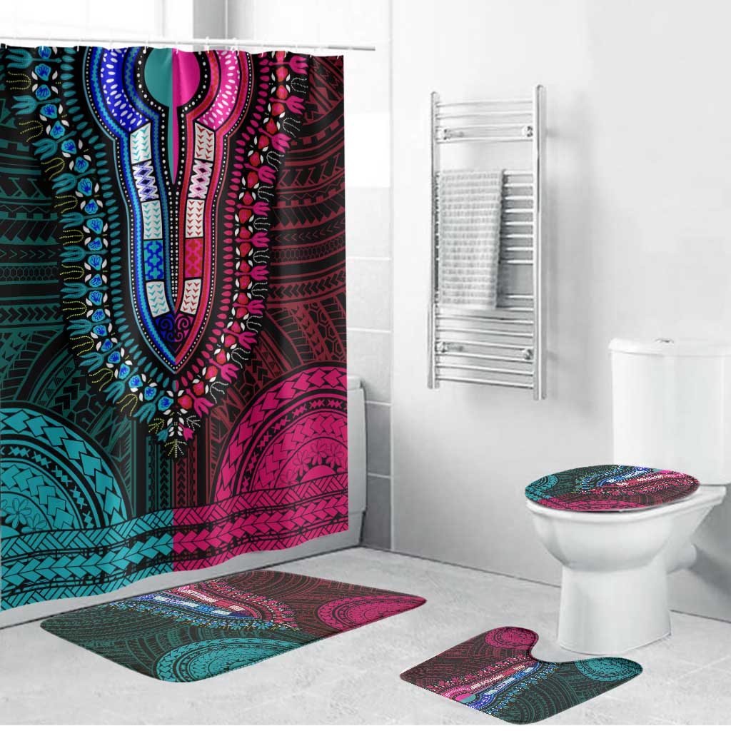 African Dashiki and Polynesian Pattern Bathroom Set Half Teal-Pink