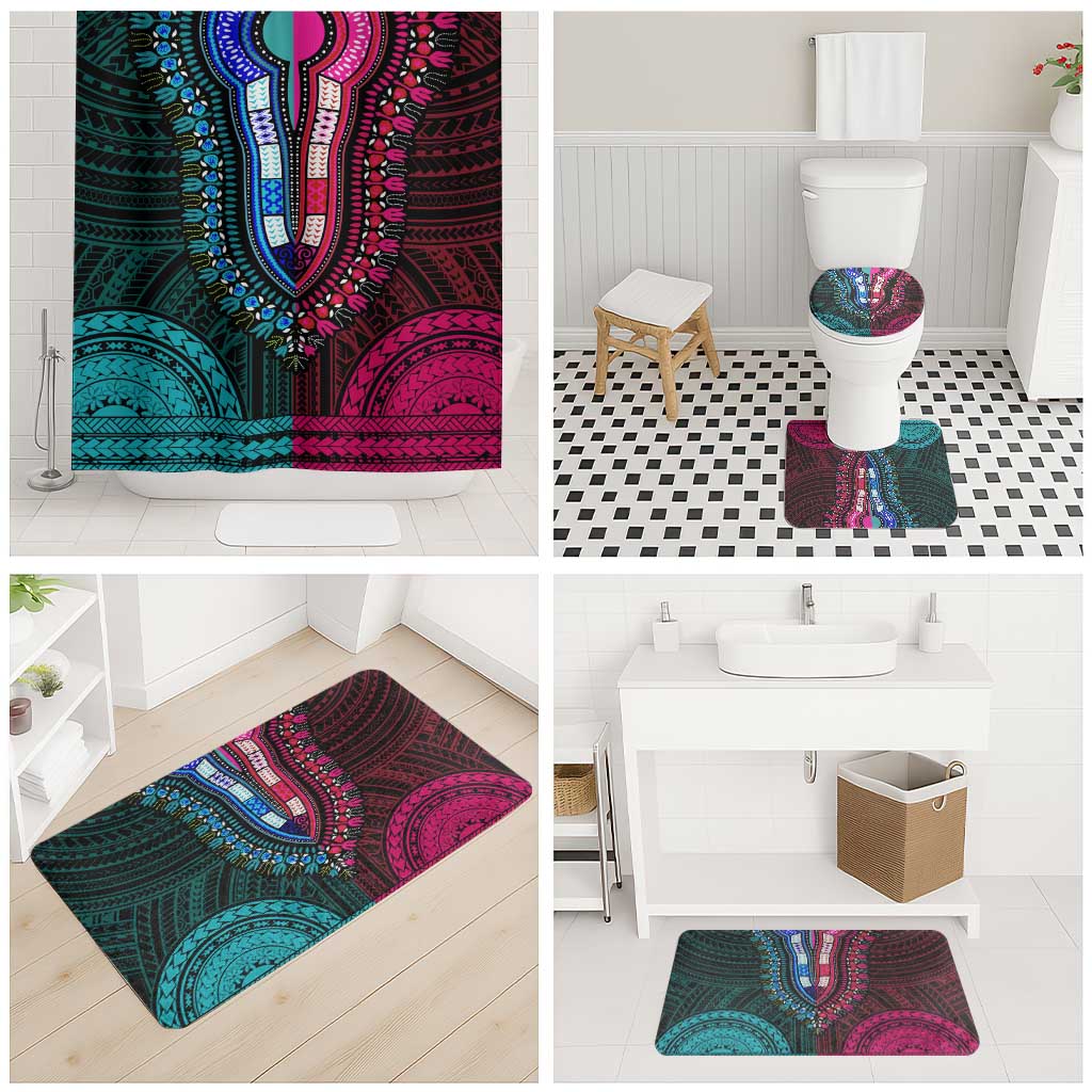 African Dashiki and Polynesian Pattern Bathroom Set Half Teal-Pink