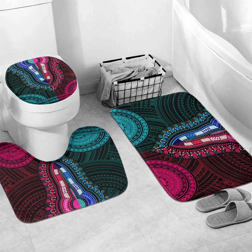 African Dashiki and Polynesian Pattern Bathroom Set Half Teal-Pink