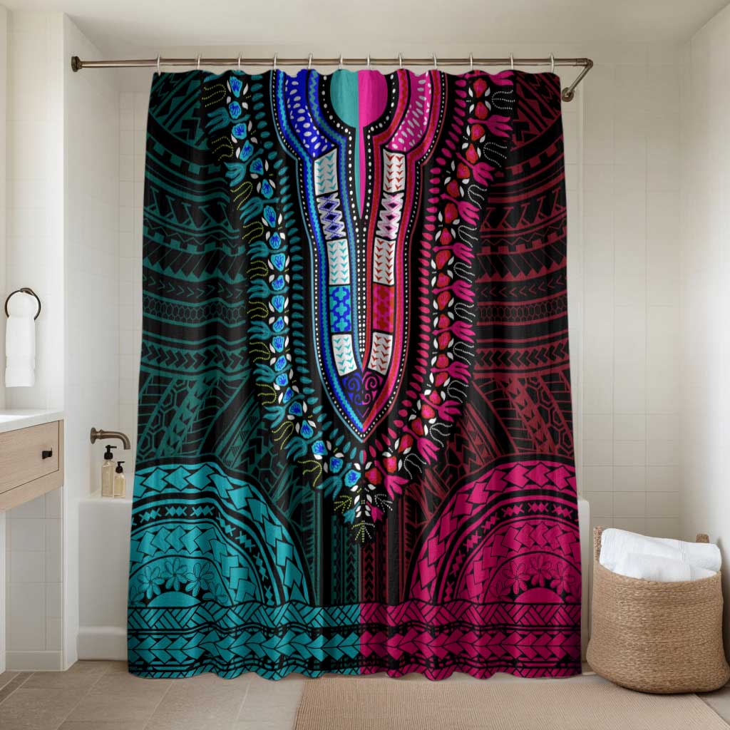 African Dashiki and Polynesian Pattern Bathroom Set Half Teal-Pink