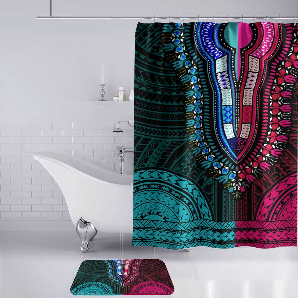African Dashiki and Polynesian Pattern Bathroom Set Half Teal-Pink