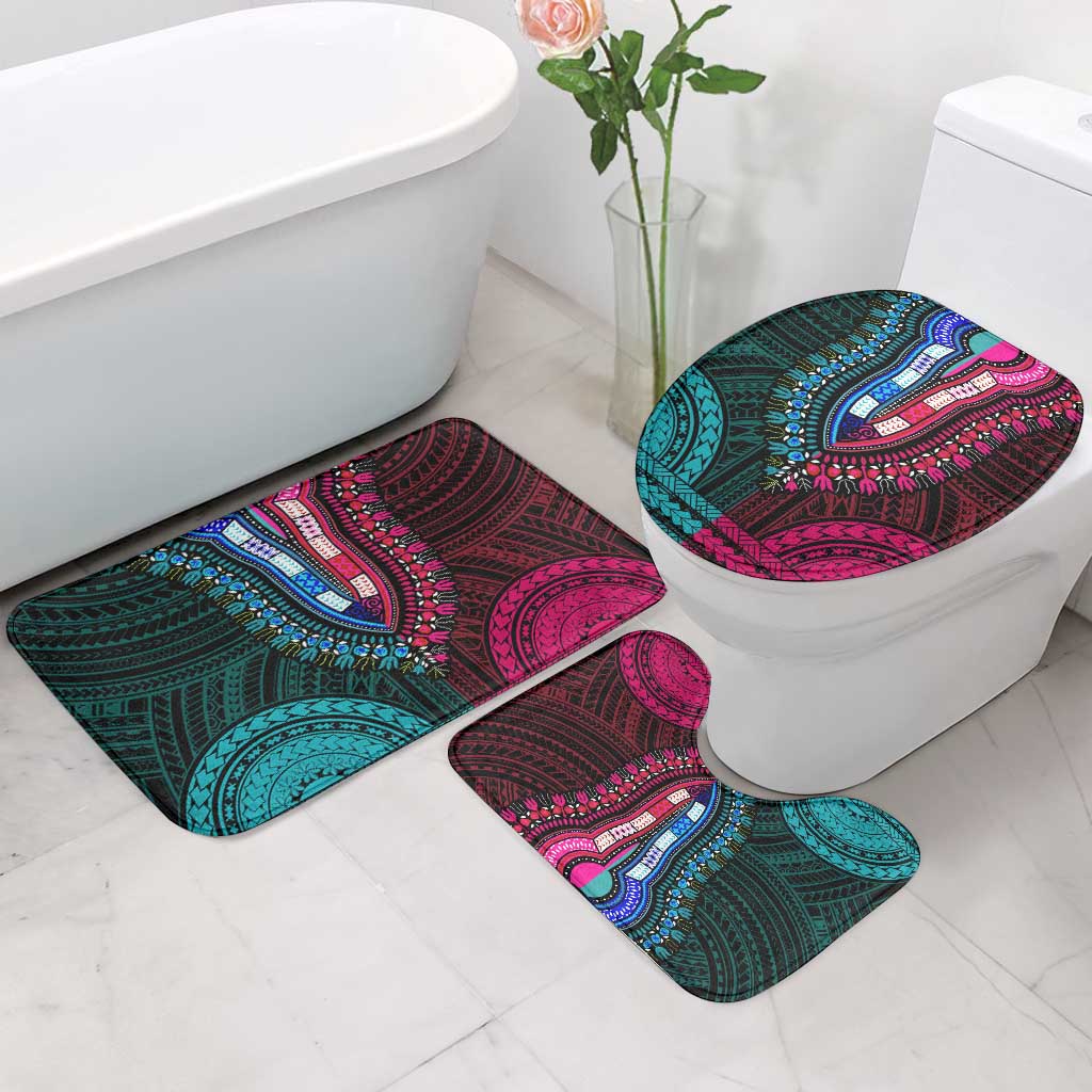 African Dashiki and Polynesian Pattern Bathroom Set Half Teal-Pink