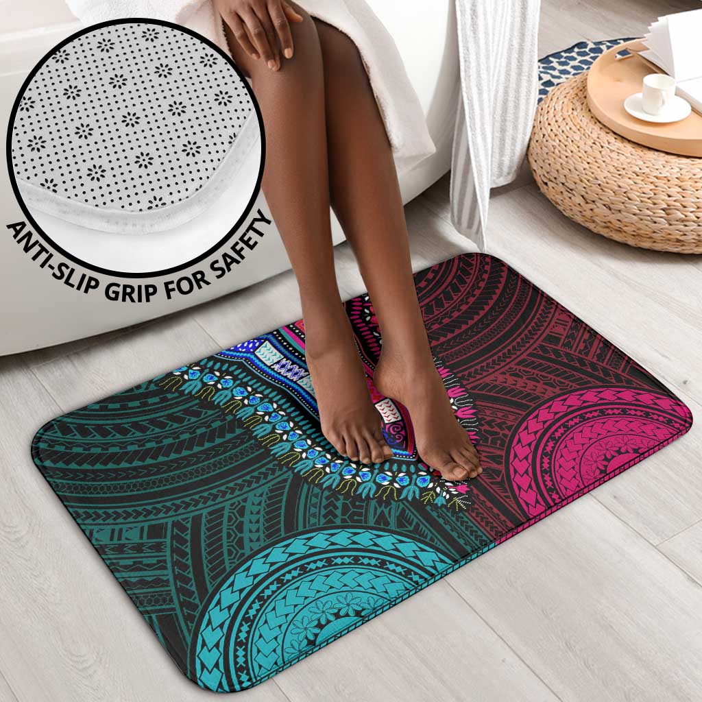 African Dashiki and Polynesian Pattern Bathroom Set Half Teal-Pink