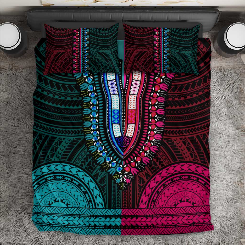 African Dashiki and Polynesian Pattern Bedding Set Half Teal-Pink