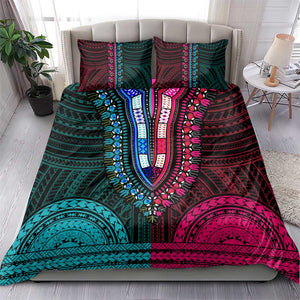 African Dashiki and Polynesian Pattern Bedding Set Half Teal-Pink