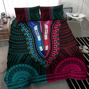 African Dashiki and Polynesian Pattern Bedding Set Half Teal-Pink