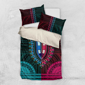 African Dashiki and Polynesian Pattern Bedding Set Half Teal-Pink