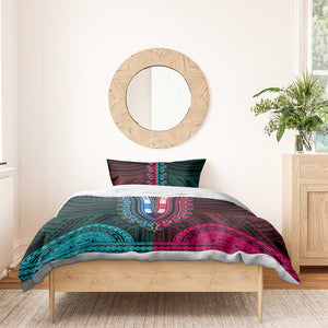 African Dashiki and Polynesian Pattern Bedding Set Half Teal-Pink