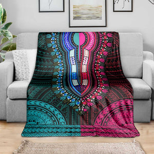 African Dashiki and Polynesian Pattern Blanket Half Teal-Pink