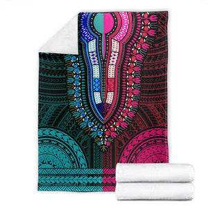 African Dashiki and Polynesian Pattern Blanket Half Teal-Pink