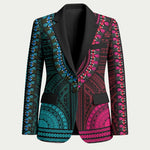 African Dashiki and Polynesian Pattern Blazer Half Teal-Pink