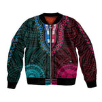 African Dashiki and Polynesian Pattern Bomber Jacket Half Teal-Pink