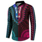 African Dashiki and Polynesian Pattern Button Sweatshirt Half Teal-Pink