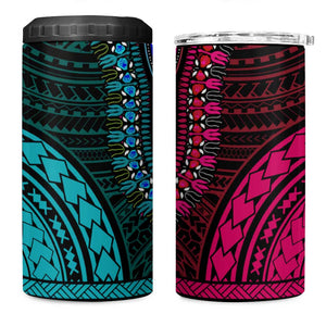 African Dashiki and Polynesian Pattern 4 in 1 Can Cooler Tumbler Half Teal-Pink