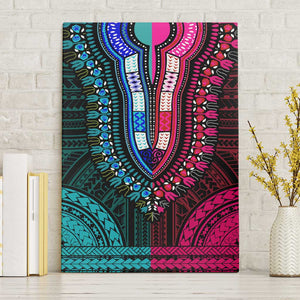 African Dashiki and Polynesian Pattern Canvas Wall Art Half Teal-Pink