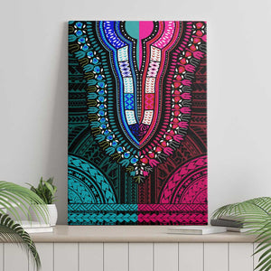 African Dashiki and Polynesian Pattern Canvas Wall Art Half Teal-Pink