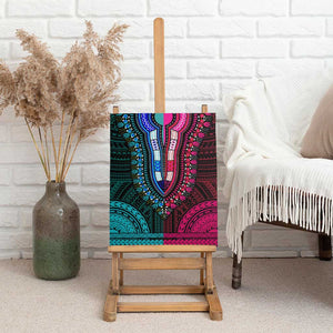 African Dashiki and Polynesian Pattern Canvas Wall Art Half Teal-Pink