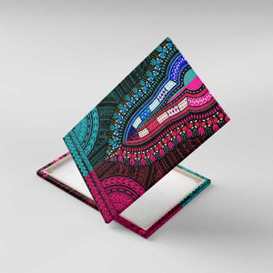 African Dashiki and Polynesian Pattern Canvas Wall Art Half Teal-Pink