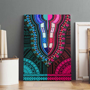 African Dashiki and Polynesian Pattern Canvas Wall Art Half Teal-Pink