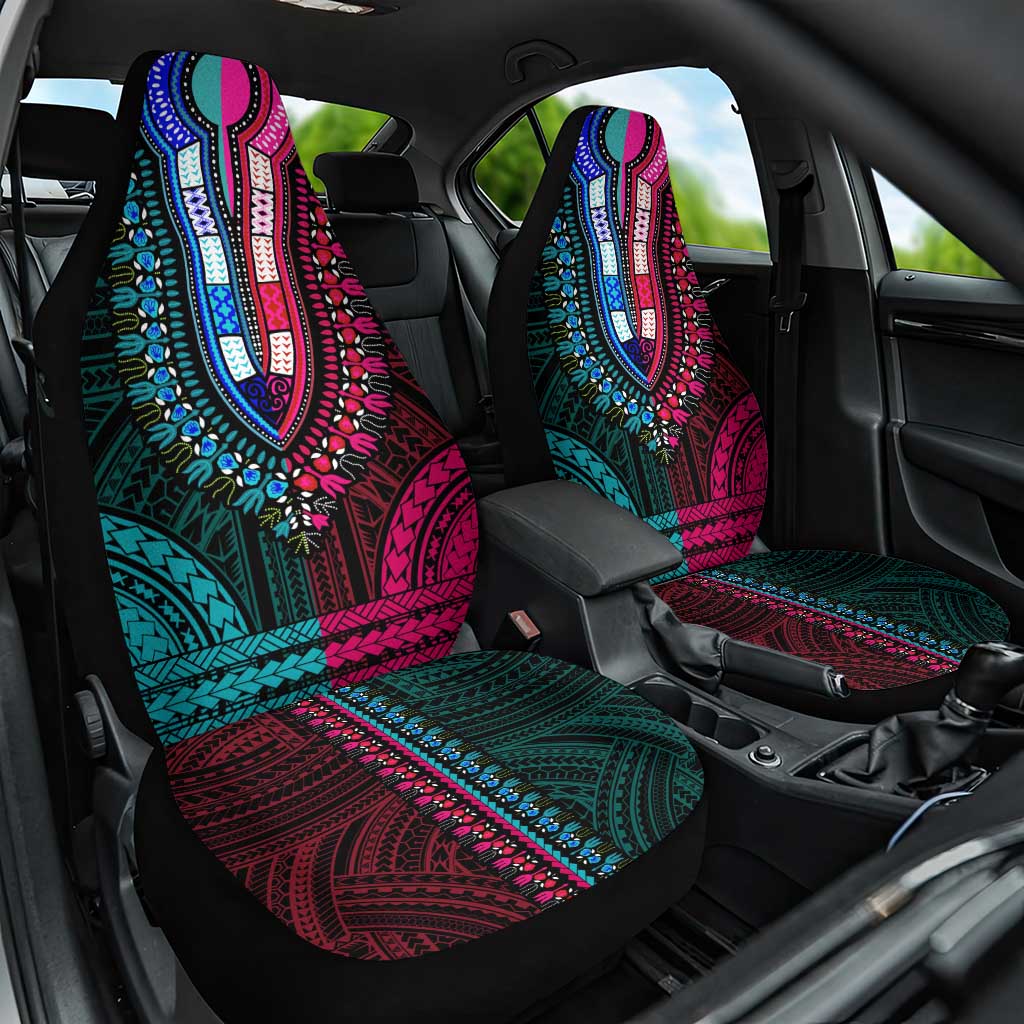 African Dashiki and Polynesian Pattern Car Seat Cover Half Teal-Pink