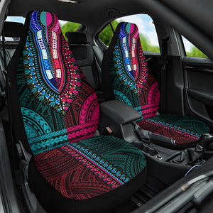 African Dashiki and Polynesian Pattern Car Seat Cover Half Teal-Pink