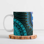 African Dashiki and Polynesian Pattern Ceramic Mug Half Teal-Pink