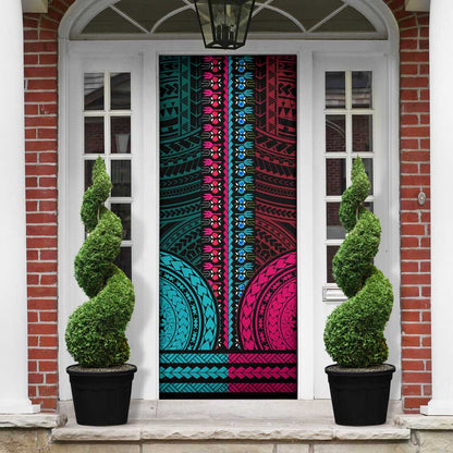 African Dashiki and Polynesian Pattern Door Cover Half Teal-Pink