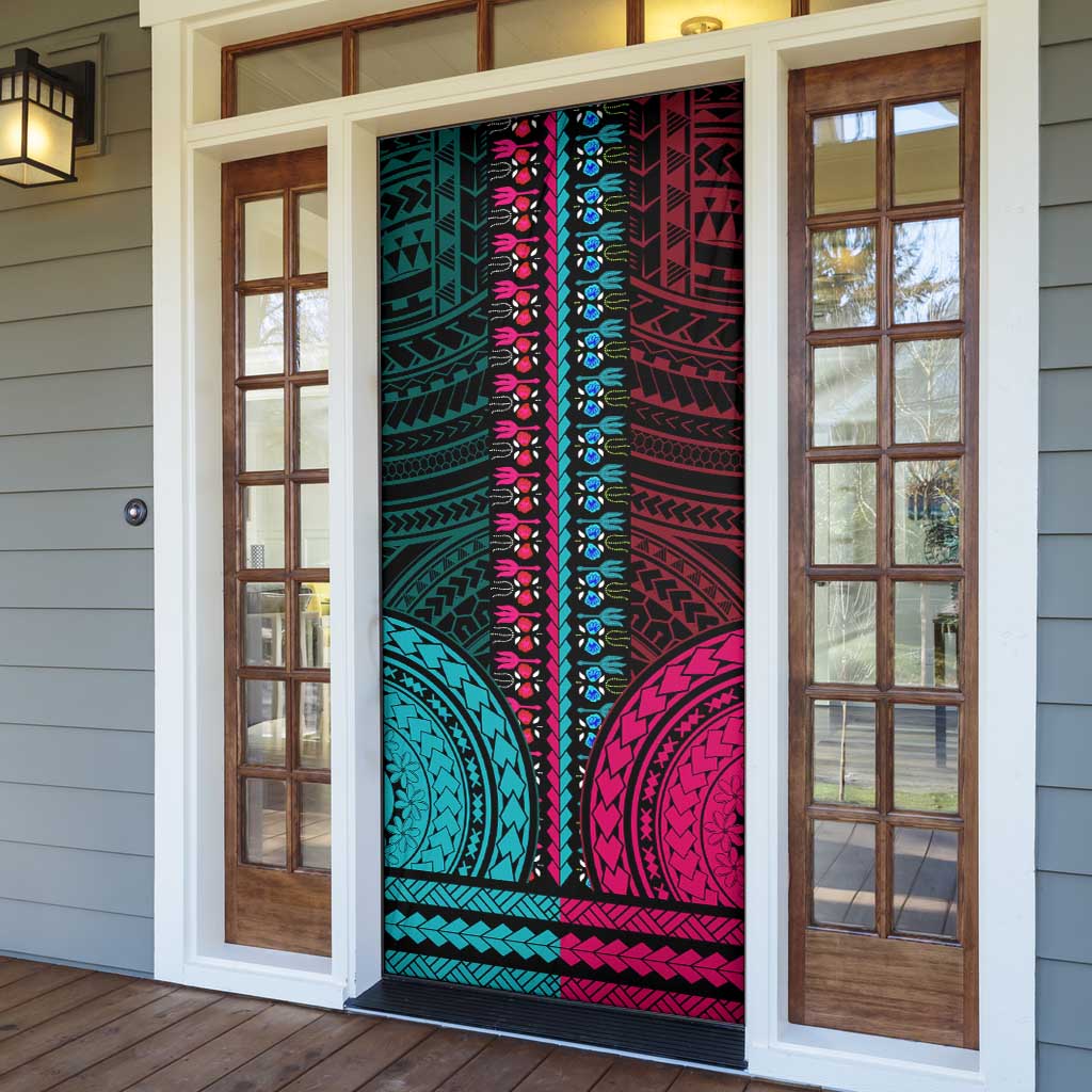 African Dashiki and Polynesian Pattern Door Cover Half Teal-Pink