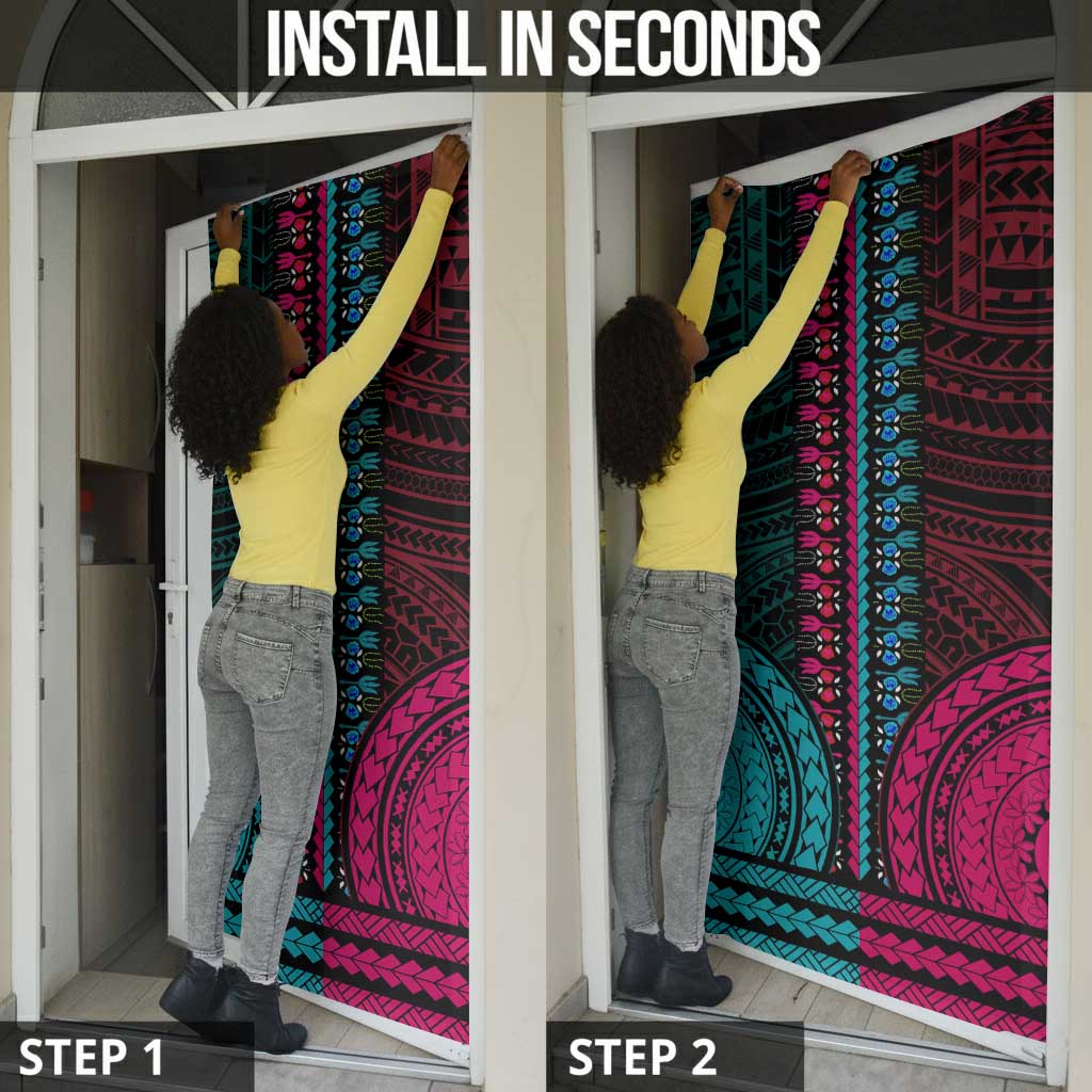 African Dashiki and Polynesian Pattern Door Cover Half Teal-Pink