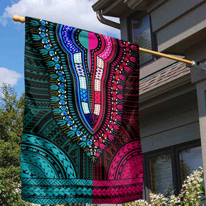 African Dashiki and Polynesian Pattern Garden Flag Half Teal-Pink