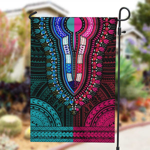 African Dashiki and Polynesian Pattern Garden Flag Half Teal-Pink