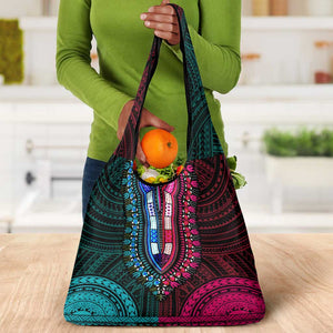 African Dashiki and Polynesian Pattern Grocery Bag Half Teal-Pink