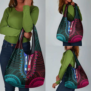 African Dashiki and Polynesian Pattern Grocery Bag Half Teal-Pink