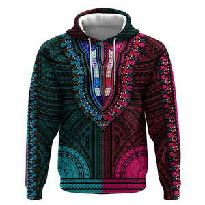 African Dashiki and Polynesian Pattern Hoodie Half Teal-Pink