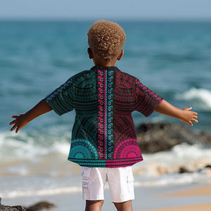 African Dashiki and Polynesian Pattern Kid Hawaiian Shirt Half Teal-Pink