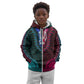 African Dashiki and Polynesian Pattern Kid Hoodie Half Teal-Pink