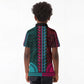 African Dashiki and Polynesian Pattern Kid Polo Shirt Half Teal-Pink
