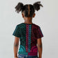African Dashiki and Polynesian Pattern Kid T shirt Half Teal-Pink