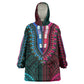 African Dashiki and Polynesian Pattern Kid Wearable Blanket Hoodie Half Teal-Pink