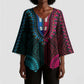African Dashiki and Polynesian Pattern Kimono Sleeve Blouse Half Teal-Pink