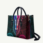 African Dashiki and Polynesian Pattern Leather Bag Half Teal-Pink