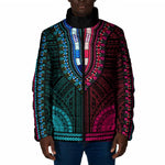 African Dashiki and Polynesian Pattern Padded Jacket Half Teal-Pink